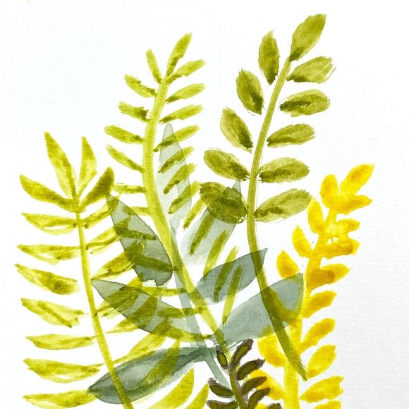 Fern Play - Original Wall Art Watercolor Painting Matted Frame Ready 8x10in - Picture 4 of 6